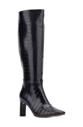 New York & Company Isabelle Croc Embossed Knee High Boot in Black Croc at Nordstrom Rack, Size 6.5