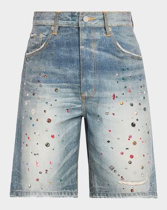 Purple Men & apos;s P059 Embellished Denim Shorts