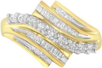 House of Brilliance 10K Yellow Gold Round and Baguette 1/2 Cttw Diamond-Cut Ring at Nordstrom, Size 7.25