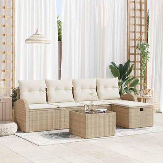 vidaXL Vidaxl - Conjunto De Sof&aacute; De Jard&iacute;n Con Coj&iacute;n 6 Pcs Beige Polirat&aacute;n