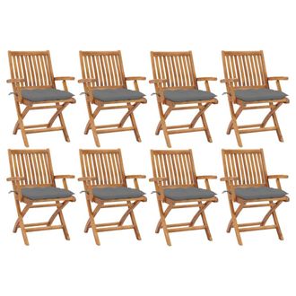 vidaXL Vidaxl - Sillas De Jard&iacute;n Plegables 8 Uds Madera Maciza Teca Con Cojines