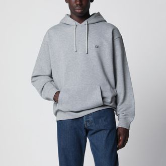 Valentino Felpa con cappuccio grigia m&eacute;lange con ricamo Vlogo