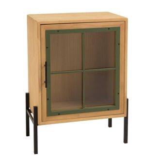 Macabane Aparador 1 puerta de cristal con marco de pino verde y metal negro