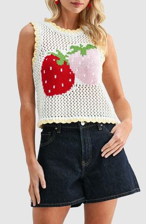 All in Favor Strawberry Knit Sleeveless Top in Ivory Red Pink at Nordstrom, Size X-Large