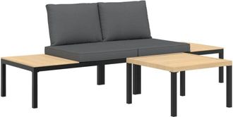 vidaXL 3 Piece Garden Sofa Set with Cushions Black Aluminium Vidaxl