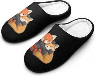 Generic Red Panda And Fox Cute Hug Funny Womens Cotton Slippers Shoes Novelty Soft Non-Slip Sole Home Shoe