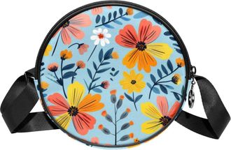 Generic Circle Crossbody Bag for Women, Florals Small Sling Bag Daypack with Zipper Adjustable Shoulder Straps Casual Ladies Girls Round Purse