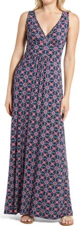 Loveappella Paisley Jersey Maxi Dress in Navy/Magenta at Nordstrom, Size X-Small