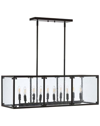 Jonathan Y Designs Jonathan Y Paysan 35In Linear 10-Light Adjustable Iron/Seeded Glass Rustic Farmhouse Led Pendant