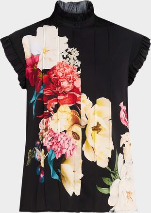 Elie Tahari The Chloe Floral-Print Ruffle Top