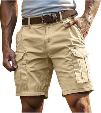 Generic Cargo Shorts for Men UK Summer Elastic Waist Bermuda Hiking Work Mens Shorts with Zip Pockets Casual Knee Length Bermuda Outdoor Lightweight Jogger Gy