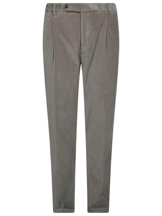Berwich Grey Slim Pleated Corduroy Straight-Leg Pants