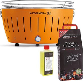 Lotus Grill Barbacoa Naranja Xl Con Pilas Y Cable De Alimentaci&oacute;n Usb + 2,5kg De Carb&oacute;n De Haya + Gel Combustible 500ml - Lotus Grill