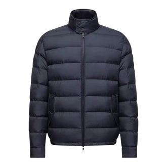 Moncler Phrier Short Down Jacket - Heren - Gewatteerde jassen - Blauw - 3XL - Wol - Jassen