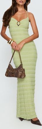 Princess Polly Liskaia Textured Halter Maxi Dress in Soft Green at Nordstrom, Size 12