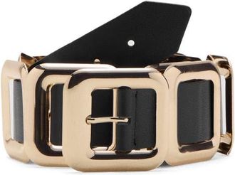 Mango Square Hardware Leather Belt in Black at Nordstrom, Size Medium