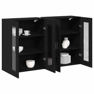 Berkfield Home Wall Mounted Cabinets 2 pcs Black Oak 69, 5x34x90 cm Engineered Wood | Size: 5 x 34 x 90 cm