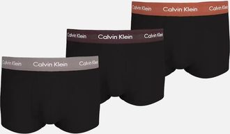 Calvin Klein Mens 3-Pack Low-Rise Boxer Trunks, Black w/ fudge/rock/berry - Black/Black - Size: 35/34/32