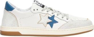 2Star Handgemaakte Italiaanse sneakers wit blauw heren - Heren - Sneakers - Wit - 43 EU - Leer - Schoenen