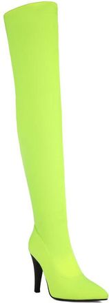 Generic Womens Pointed Toe Thigh High Boots PU Leather Over The Knee Boots with Side Zipper Stiletto High Heel Evening Boot,Green,5.5 UK