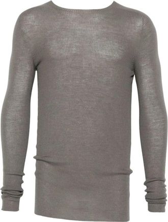 Rick Owens Ribbed Round Neck - Heren - Ronde hals truien - Grijs - M - Wol - Truien & Vesten