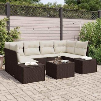 vidaXL Vidaxl - Conjunto De Sof&aacute; De Jard&iacute;n 7 Pcs Marr&oacute;n, Crema 55 X 55 X 37 Cm