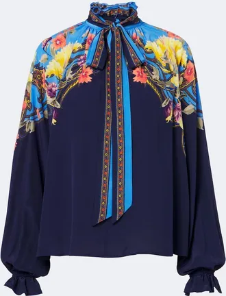 Etro Floral tie-neck silk habotai blouse
