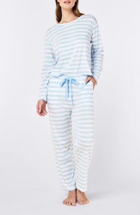 Papinelle Sleepwear Jada Stripe Organic Cotton Pajamas in Clear Sky/White Stripe at Nordstrom, Size Xx-Large