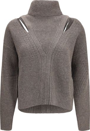 P.A.R.O.S.H. Womens Sweater High-Neck Perforated Shoulders Light Greige