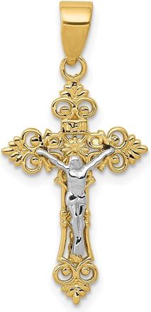 Diamond2Deal 14k Two-tone Gold Small Lacy-Edge Inri Crucifix Pendant
