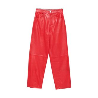 Róhe Leather Trousers, female, Red, Size: S Red Classic Straight Leg Jeans