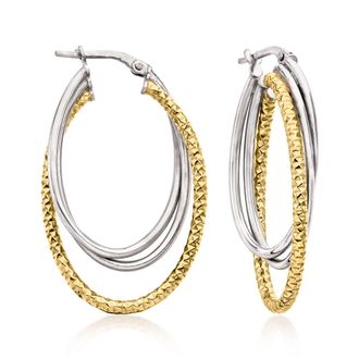 Ross-Simons Italian Sterling Silver and 18kt Gold Over Sterling Triple-Hoop Earrings