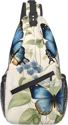 Generic Blue Butterfly Chest Bag With Zipper Crossbody Bag Anti Theft Daypack For Outdoors Sports Men