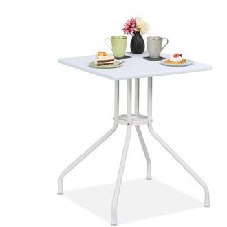 Relaxdays Relaxdays - Balcony Table, hwd: 73 x 62 x 62 cm, for Outdoors, Wood Look, Plastic, Metal, Patio or Terrace Square, White