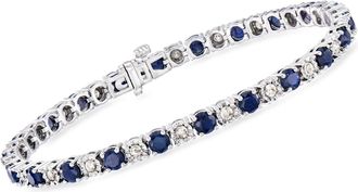 Ross-Simons Sapphire and Diamond Tennis Bracelet in Sterling Silver