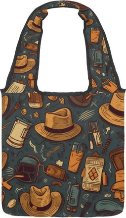 Generic Fathers Day Hats Reversible Canvas Shoulder Tote - Double-Sided Print, 12oz Cotton, 27cm Drop, Fold-Flat Bag for Travel, Shopping, Street Outings