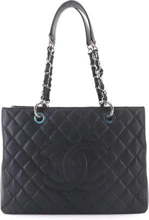 Chanel Matelasse Black Grained Calfskin Handbag Tote Bag (Pre-Owned)