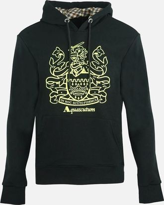 Aquascutum Mens Aquascutum Large Crest Black Hoodie - Size: 38