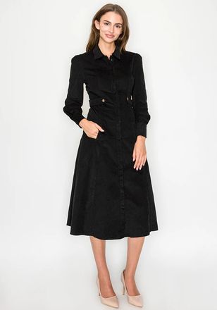YAL New York Black corduroy midi dress with pockets