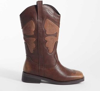 Glamorous Stivali al ginocchio stile western marroni a pianta larga con punta squadrata-Marrone