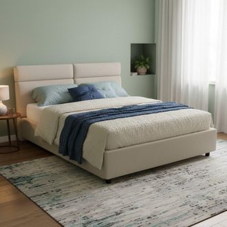 Dmora Letto Matrimoniale Alcatron, Letto Matrimoniale Sfoderabile, Contenitore Made In Italy, Dimensione Materasso 160x190 Cm, Beige
