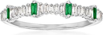 Ross-Simons Diamond and. Emerald Ring in 14kt White Gold