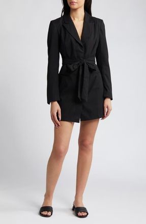 Topshop Long Sleeve Blazer Minidress in Black at Nordstrom, Size 12
