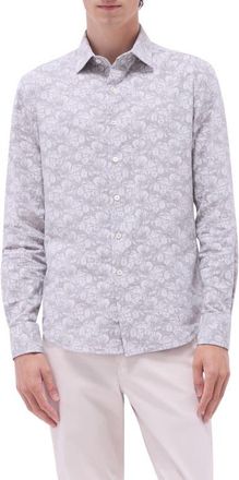Bugatchi Julian OoohCotton Linen Blend Button-Up Shirt in Olive at Nordstrom, Size Xxx-Large