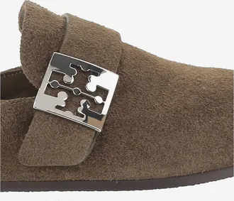 Tory Burch Womens Brown Suede Mules With Ankle Strap Slippers Flat Shoes