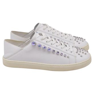Stuart Weitzman Goldie Shine Convertible Low-Top Sneakers n White Leather