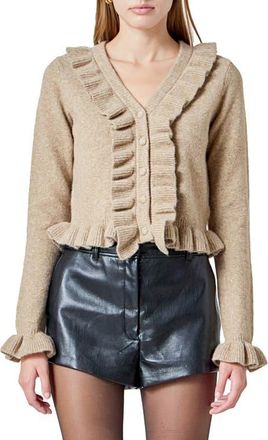 endless rose Ruffle Crop Cardigan in Tan at Nordstrom, Size X-Small