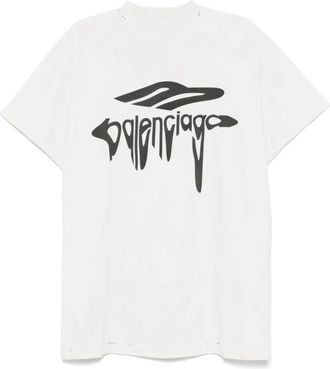 Balenciaga Logo Print Crew Neck T-shirts - Heren - T-shirts - Wit - M - Tops