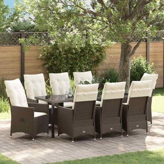 vidaXL Conjunto De Comedor De Jard&iacute;n 9 Pcs Marr&oacute;n Rat&aacute;n Sint&eacute;tico Vidaxl