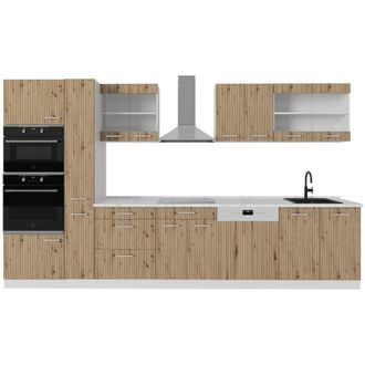 Vicco Mueble De Cocina R-line, Roble Artesanal/blanco, 350 Cm Con Armario Alto, Sin Encimera, Vicco